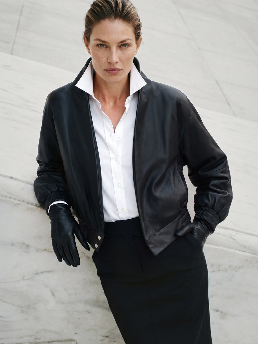 Noir leather wrap jacket
