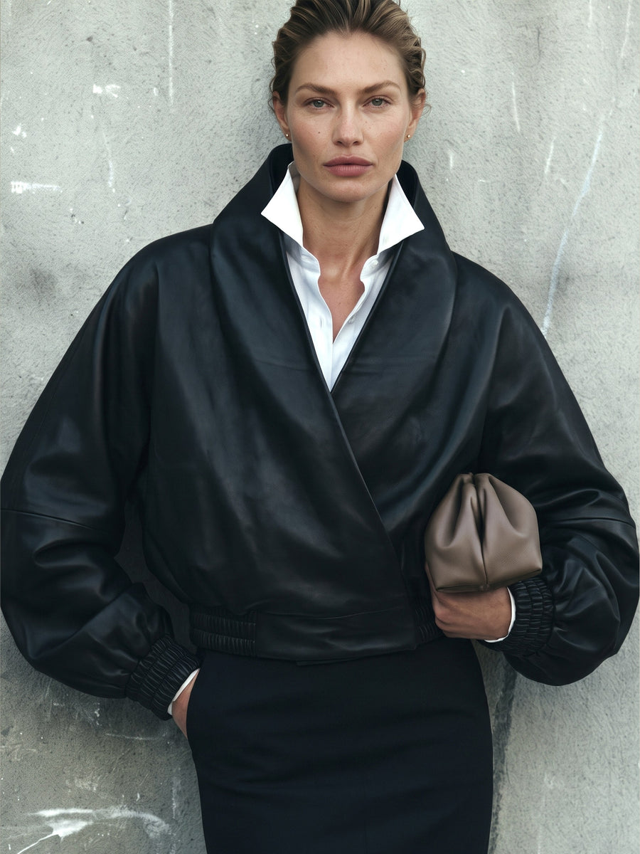 Noir leather wrap jacket